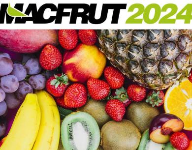 Immagine di frutta colorata con logo Macfrut 2024.