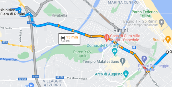 Percorso di 13 minuti da Q Hotel alla Fiera di Rimini.